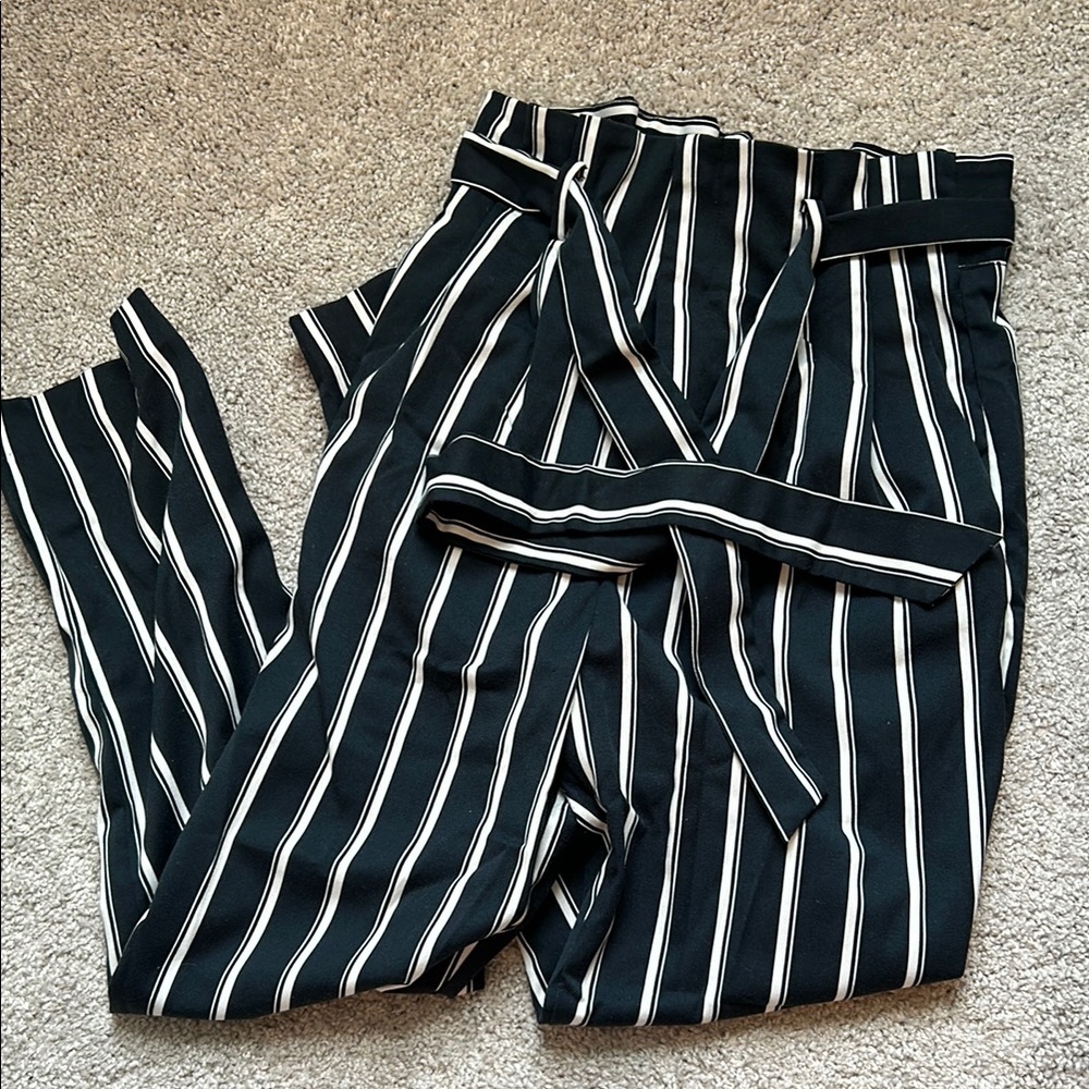 H&M Navy and White Striped Trousers